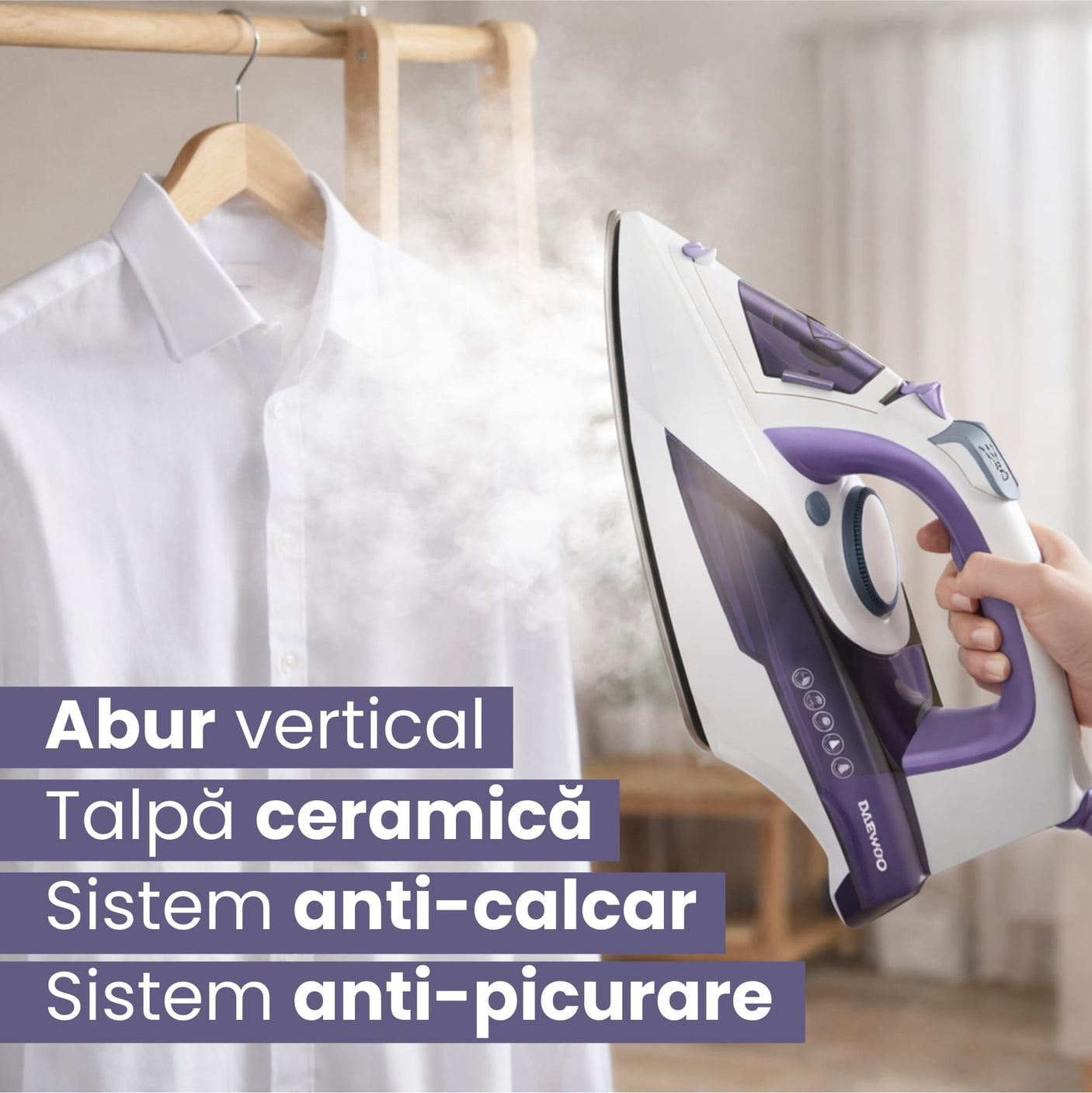 Daewoo SDA Fier de calcat Fier de Calcat Daewoo DSI3000P | 2600W, Talpa Ceramica, Abur 25g/min, 300ml