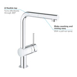 Grohe Baterie chiuveta Baterie Bucatarie Grohe 32168000 | Minta, Monocomanda, Dus Extractabil, Pipa Inalta, Crom