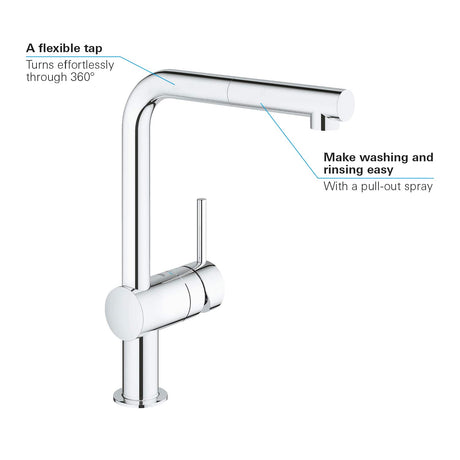 Grohe Baterie chiuveta Baterie Bucatarie Grohe 32168000 | Minta, Monocomanda, Dus Extractabil, Pipa Inalta, Crom