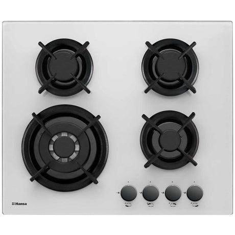 Hansa Plita incorporabila Plita Incorporabila Hansa BHGW63111035 | 60cm, Gaz, 4 Arzatoare, WOK, Sticla Alba, 60x51x9cm