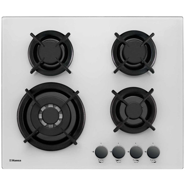 Hansa Plita incorporabila Plita Incorporabila Hansa BHGW63111035 | 60cm, Gaz, 4 Arzatoare, WOK, Sticla Alba, 60x51x9cm