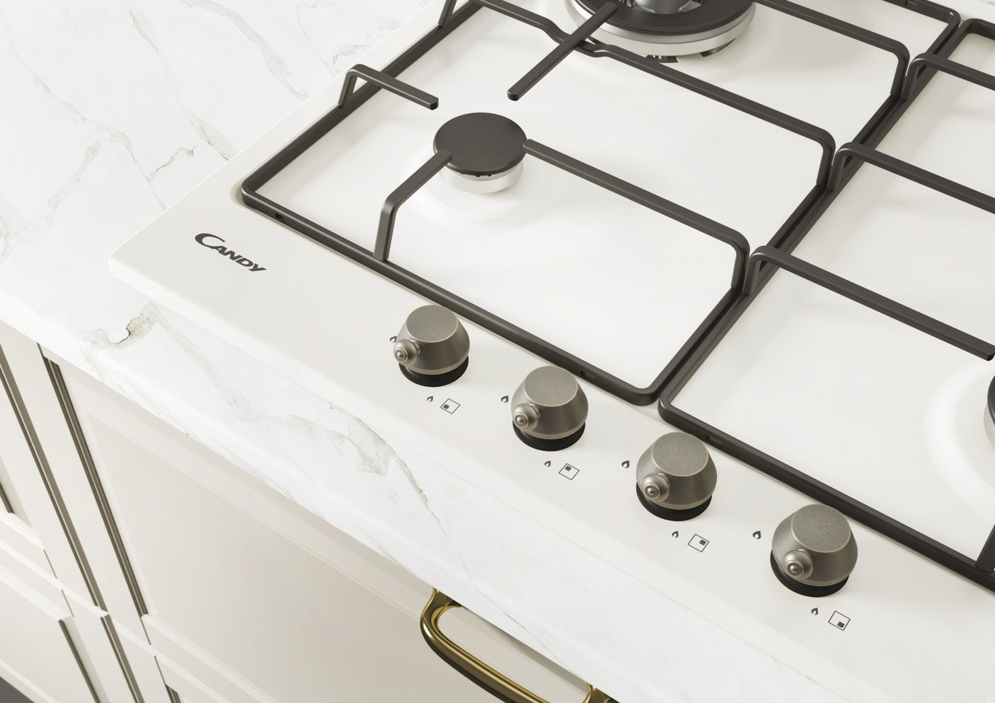 Plita incorporabila pe gaz Candy CHW6BR4WGTWA | 4 arzatoare, Siguranta, Alb