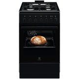 Electrolux Aragaz Electrolux, Mixt, 4 arzatoare, Siguranta plita, Aprindere integrata, Timer mecanic, Iluminare cuptor, Grill, Clasa A, 50 cm, Negru