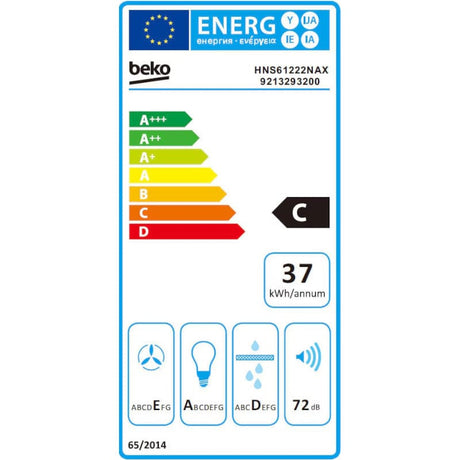 Beko Hota traditionala Hota Traditionala Beko HNS61222NAX | 60cm, 3 Viteze, 201m3/h, Argintiu