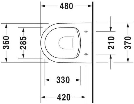 Duravit Vas wc Duravit, Toilet wm compact 480mm Soleil by Starck,white,rimless.,wd, Duraf. incl., suspendat, evacuare orizontala, fara capac (0026490000), alb