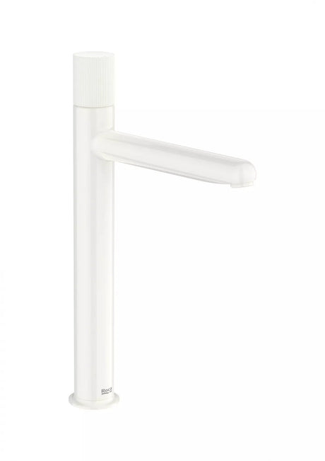 Roca Baterie lavoar Roca, Gama NU, monocomanda, marime XL, levier metalic Stripes, cartus ceramic, fara set de evacuare, glossy white, alb