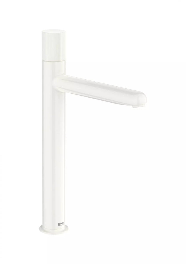 Roca Baterie lavoar Roca, Gama NU, monocomanda, marime XL, levier metalic Stripes, cartus ceramic, fara set de evacuare, glossy white, alb