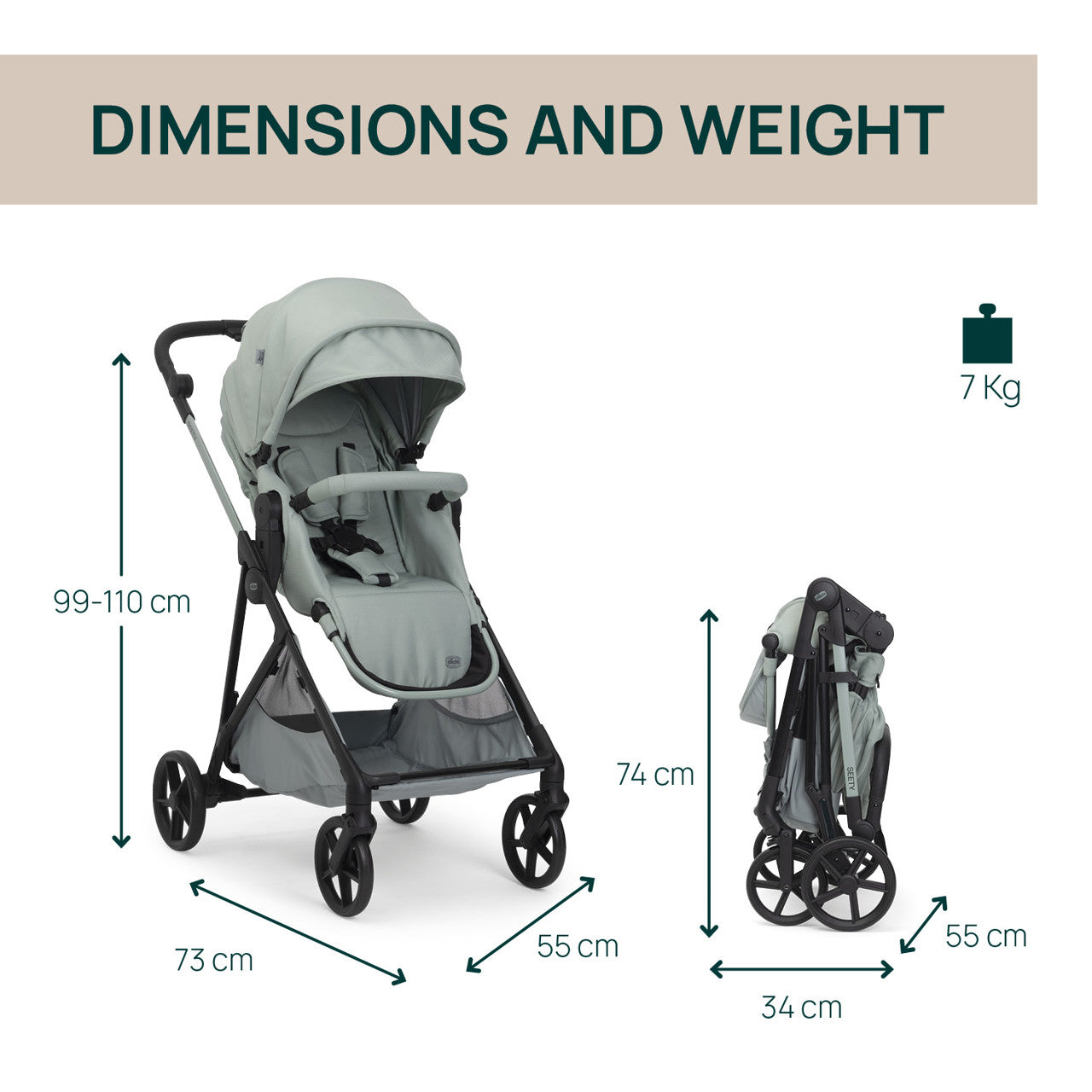 Carucior Copii 3 în 1 Chicco Seety, cu Scaun Auto Kory Plus I-size, Sage (verde), 0luni+