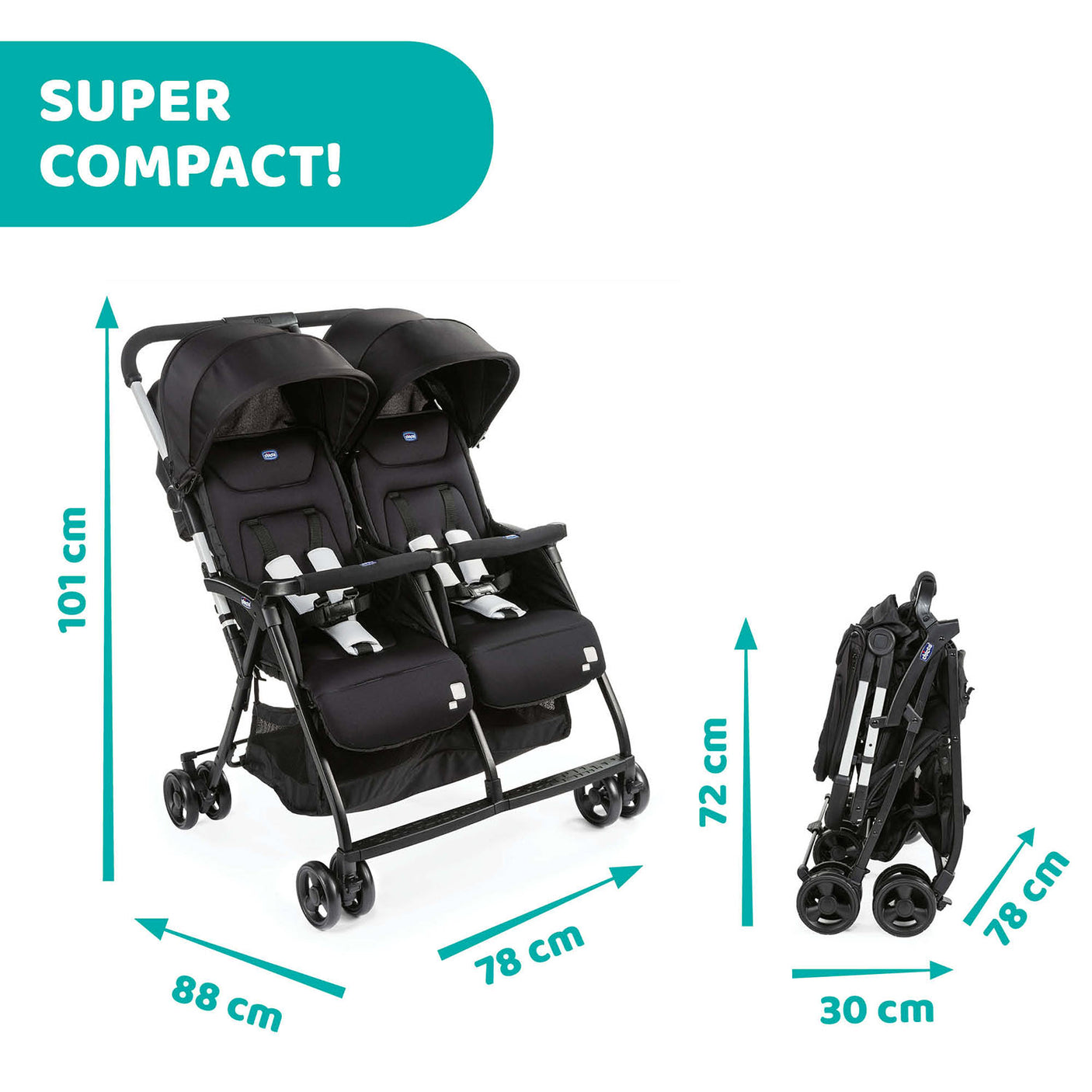 Carucior Gemeni Chicco Ohlala, Black Night (negru), 0luni+