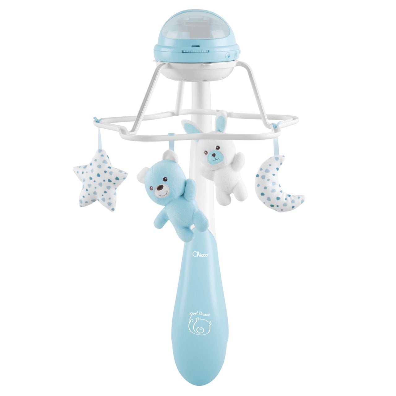 Carusel Muzical 3 în 1 Chicco Rainbow cu Proiectie, Bleu, 0 Luni+