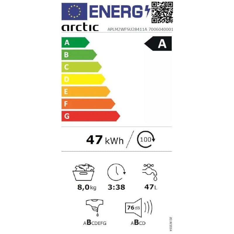 ARCTIC Masina de spalat rufe Masina de spalat rufe Arctic APLM2WFSU28411A | 8kg, 1400 RPM, Clasa A, Inverter, ExtraSteam, Antracit, 60x54.6x84.5cm