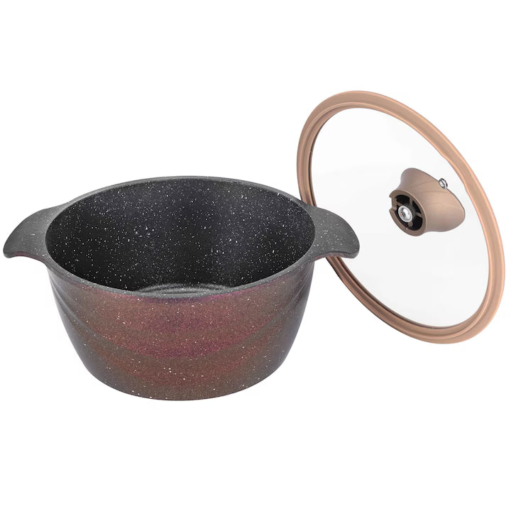 Oala NeoKlein CSG18-Royal | 18 cm, Capac din Sticla, Antiaderent, Royal
