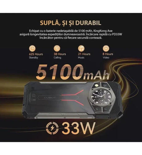 Cubot Telefon Mobil Cubot KING KONG AX 4G 658 inch FHD+ 120Hz 24GB RAM (12GB + 12GB extensibili) 256GB ROM Android 14 Negru