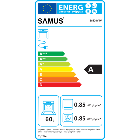 Cuptor Incorporabil Samus SC620VTV | 2200W, 56L, Clasa A, Gri, 59.5x56.5x59.5cm