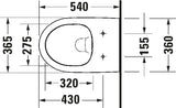 Duravit Vas wc + capac Duravit, Toil.set wm 540 mm Duravit No.1 w rimless,wd,seat&cover w.softclosure, suspendat, evacuare orizontala, cu capac (0029390000), soft close, alb