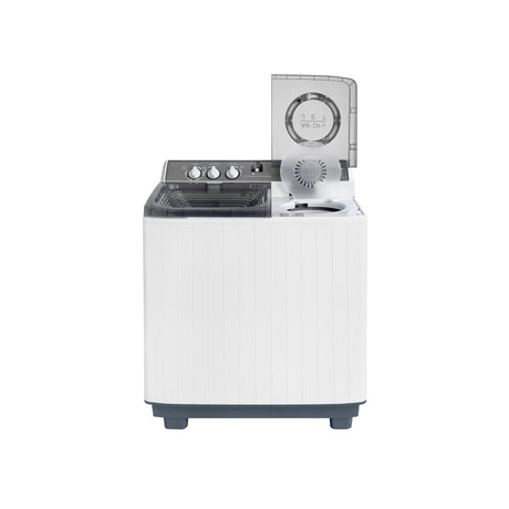 NobeLTek Mașină de spălat rufe semi-automată Nobeltek 12 kg, stoarcere 7 kg, 450W/195W, temporizator 0–15/0–5 min, evacuare gravitațională, Alb/Silver