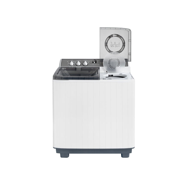 NobeLTek Mașină de spălat rufe semi-automată Nobeltek 12 kg, stoarcere 7 kg, 450W/195W, temporizator 0–15/0–5 min, evacuare gravitațională, Alb/Silver