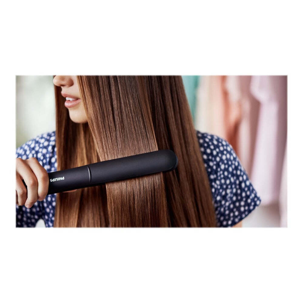 Philips Placa de indreptat parul Philips StraightCare Essential, 2 setari de temperatura, Placi cu infuzie de cheratina, Tehnologie ThermoProtect, Negru/Roz