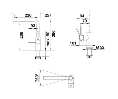 Roca Baterie bucatarie Roca, Gama Ona, pipa inalta, tip L, monocomanda, pivotanta, cartus ceramic, crom mat