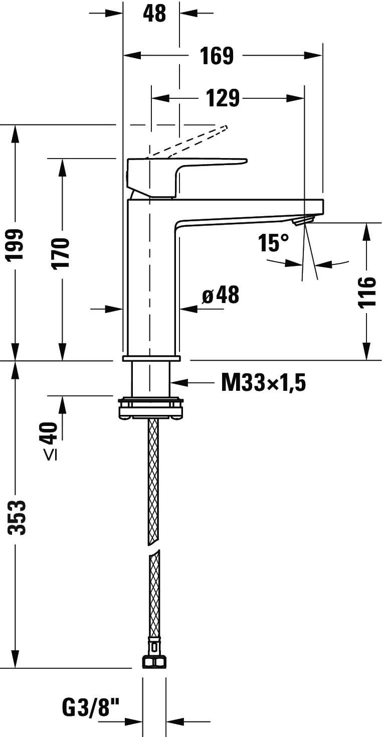 Duravit Baterie lavoar Duravit, Manhattan single lever bas. mixer M with pull-rod, monocomanda, marime M, cartus ceramic, fara set de evacuare, schwarz mat, negru mat