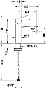Duravit Baterie lavoar Duravit, Manhattan single lever bas. mixer M with pull-rod, monocomanda, marime M, cartus ceramic, fara set de evacuare, schwarz mat, negru mat