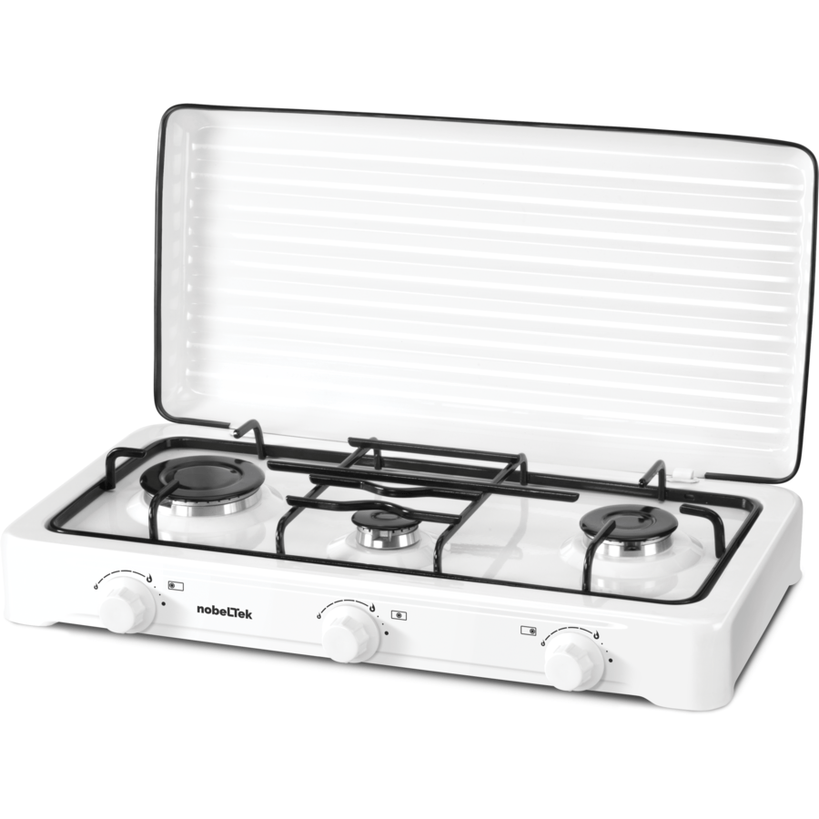 NobeLTek Kitchen Plita pe gaz Plita pe Gaz NobeLTek NLT PE3GA | 3 Arzatoare, Gratar Emailat, Duze GPL, Alb