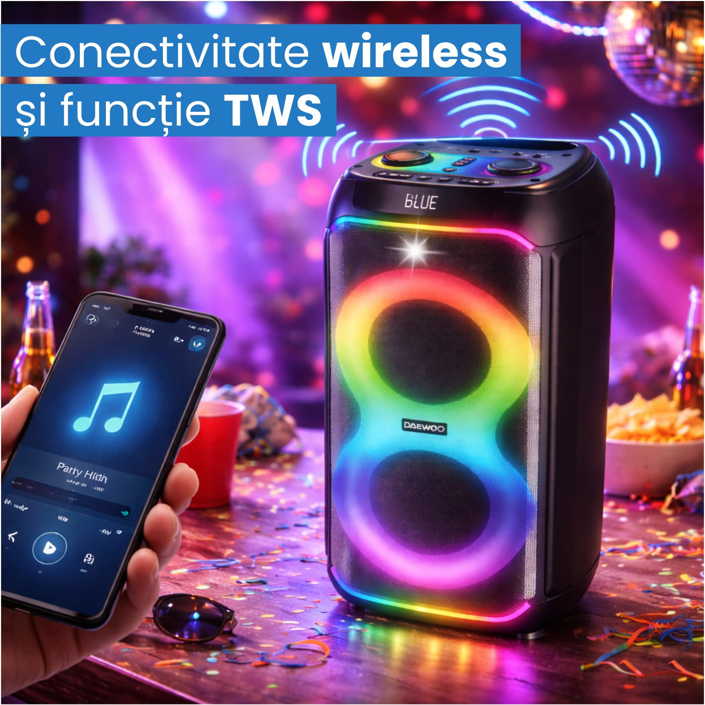 Daewoo SDA Boxa portabila Boxa Portabila Daewoo DPS80 | 80W RMS, Karaoke, Microfon Wireless, LED