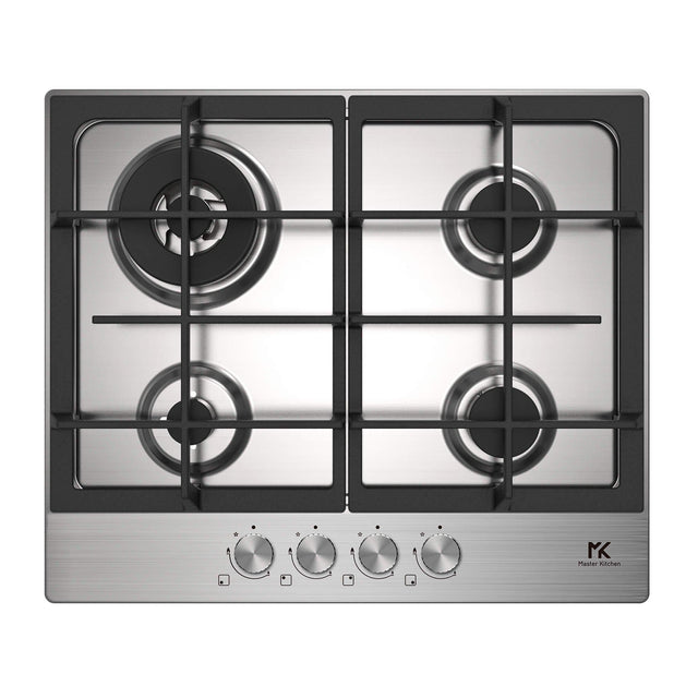 Master Kitchen Plită pe gaz Master Kitchen Edge 60 cm, inox, 4 arzătoare, grătare fontă, arzător Wok, aprindere integrată, sistem de siguranță