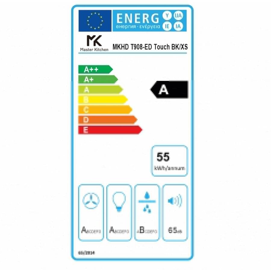 Master Kitchen Hota T-shape Master Kitchen, design sticla neagra + inox, latime 90cm, clasa A, control slide touch, putere 800m3/h, 3 filtre aluminiu