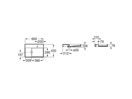 Roca Lavoar Lavoar Roca Horizon A32727408B | 600x420mm, Fineceramic, Negru, Asimetric