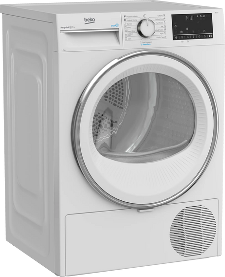 BEKO Uscator de rufe cu pompa de caldura Beko, 7 kg, Clasa C, 15 programe, motor ProSmartInverter, display, SteamCure, OptiSense, Alb