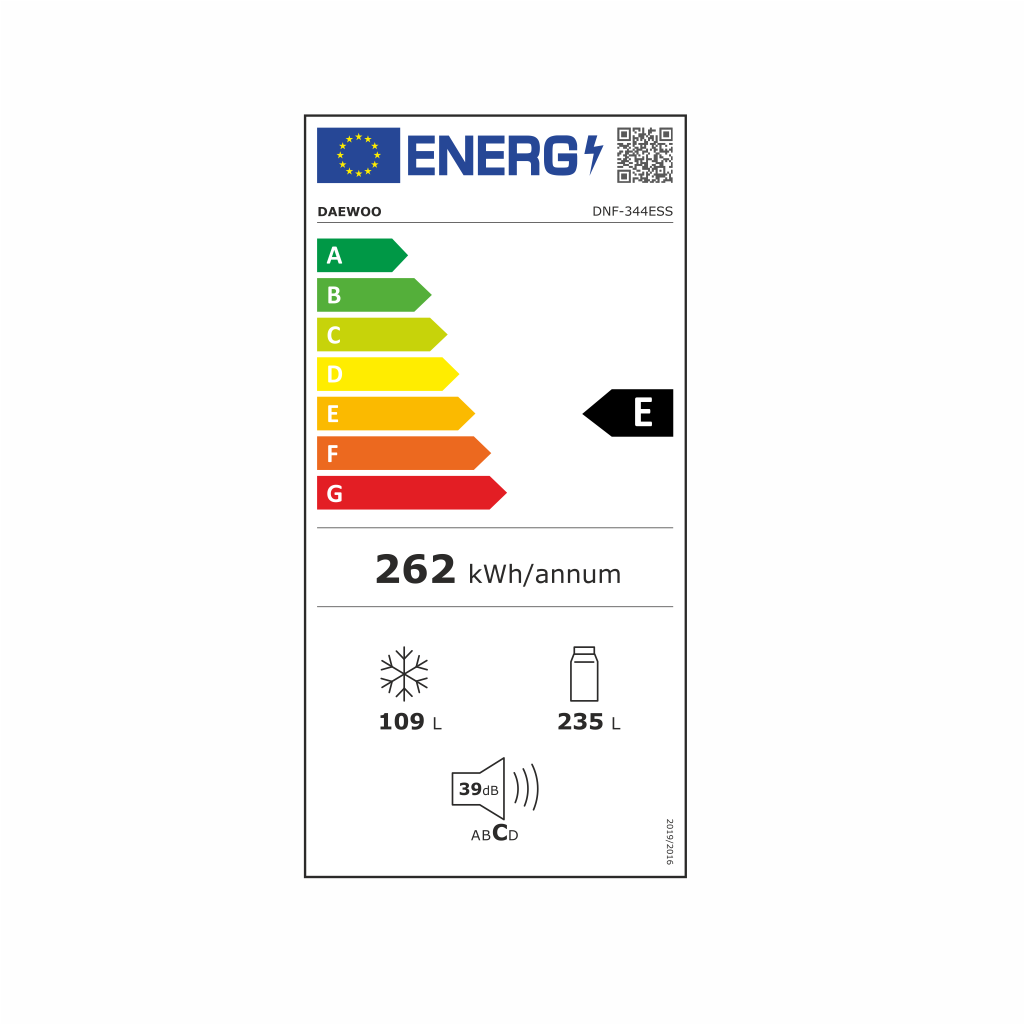 Combina frigorifica Total No Frost Daewoo, volum net 344 (235+109) litri , clasa E, Inverter, display pe usa, Silver