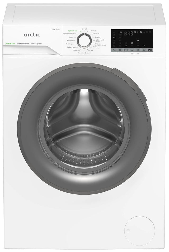 ARCTIC Masina de spalat rufe Arctic, 10kg, 1400rpm, Clasa A, Motor Silent Inverter, SAVEINALL, ExtraSteam, Display, Recycled Tub, Alb