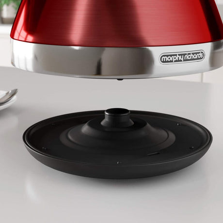 Morphy Richards Fierbator de apa Venture,Rosu, 1.5l, 3kW, gradatie transparenta, compartiment cablu, filtru anticalcar