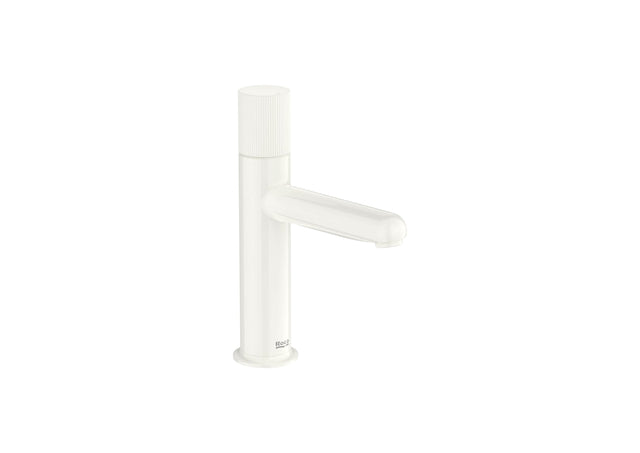 Roca Baterie lavoar Roca, Gama NU, monocomanda, marime S, levier metalic Stripes, cartus ceramic, fara set de evacuare, glossy white, alb