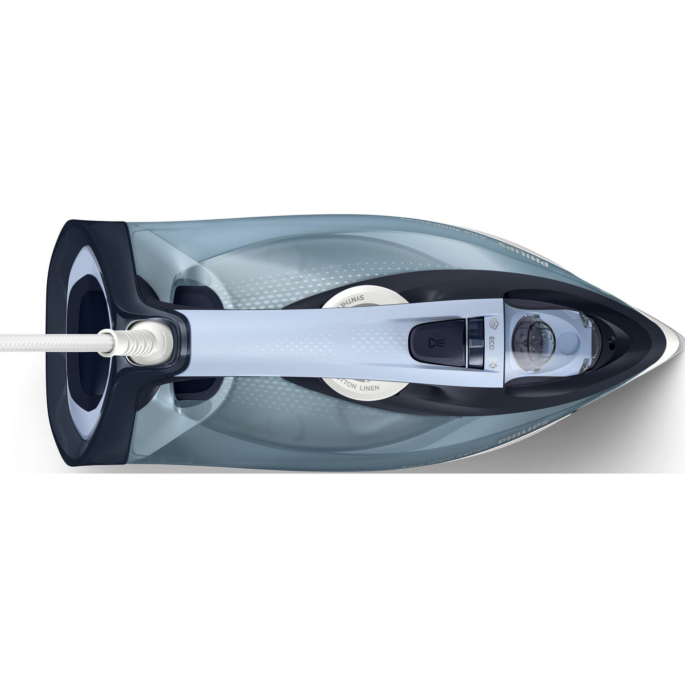 Philips Fier de calcat Philips Azur DST7020/20, 2800W, debit de abur continuu de 50g/min si jet de abur de 250 g, talpa SteamGlide Plus, rezervor de 300ml si sistem de curatare automata cu rezervor integrat pentru calcar, albastru