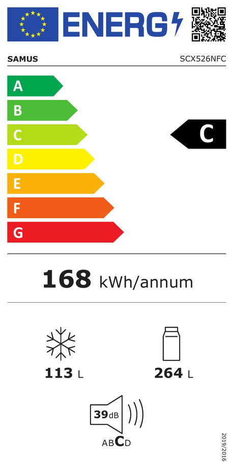 Combina Samus SCX526NFC | 377L, No Frost, Clasa C, 60x67.5x200.5cm - Etichetă energetică
