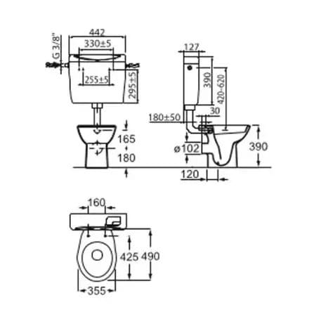 Roca Vas WC Set Vas WC Roca Adele A34P197000 | Montare Podea, Evacuare Orizontala, Rezervor Plastic, Capac Termoplast