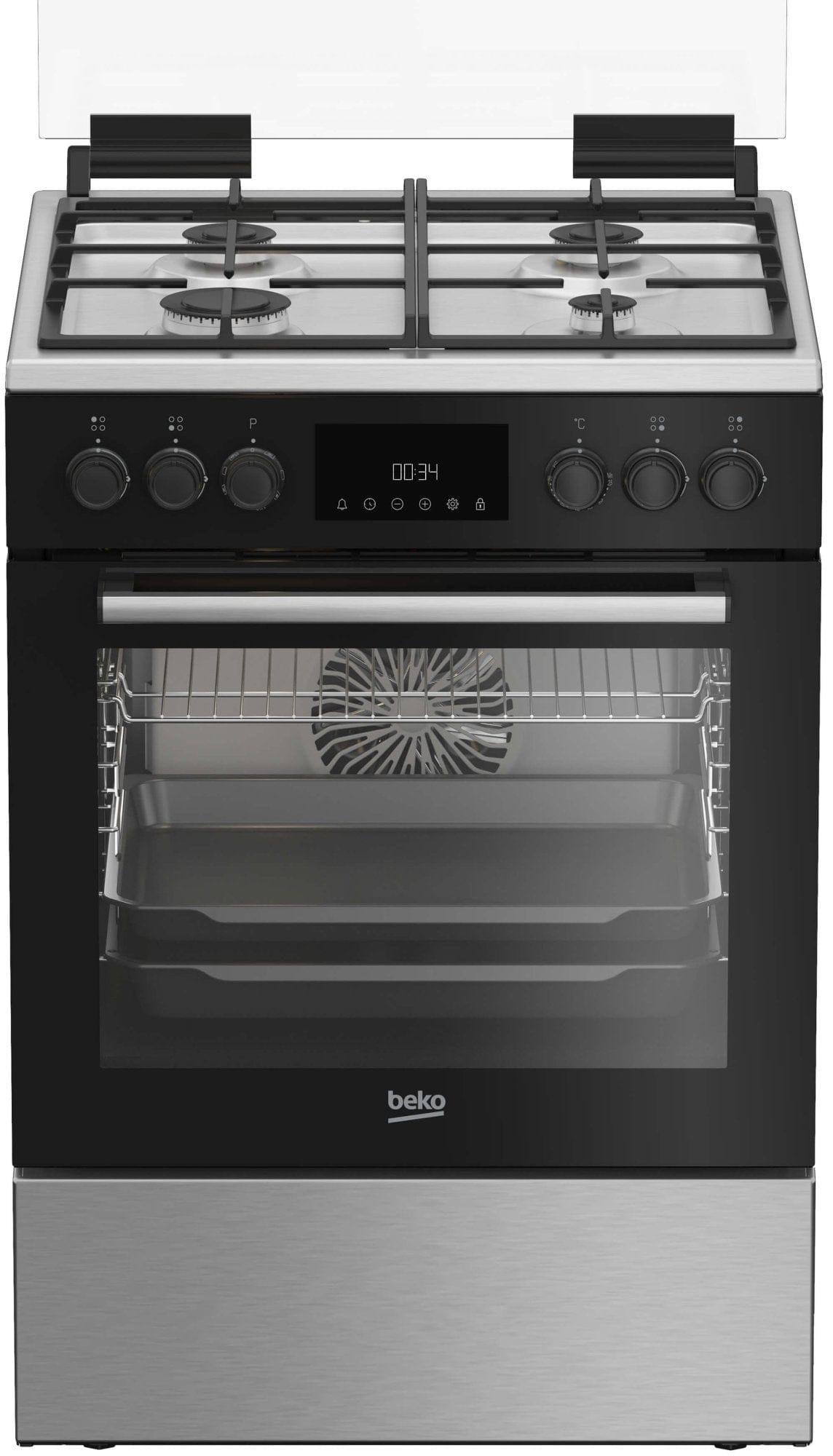 Beko Aragaz Aragaz Beko FBSM62530DXMS | 4 Arzatoare, Cuptor Electric 8 Functii, LED Display, Autocuratare Catalitica, 60x60x85cm