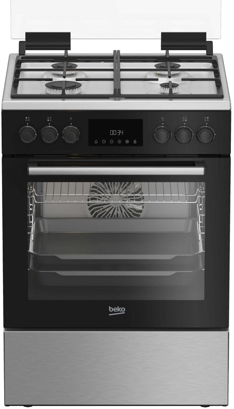 Beko Aragaz Aragaz Beko FBSM62530DXMS | 4 Arzatoare, Cuptor Electric 8 Functii, LED Display, Autocuratare Catalitica, 60x60x85cm