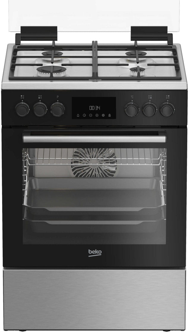 Beko Aragaz Aragaz Beko FBSM62530DXMS | 4 Arzatoare, Cuptor Electric 8 Functii, LED Display, Autocuratare Catalitica, 60x60x85cm