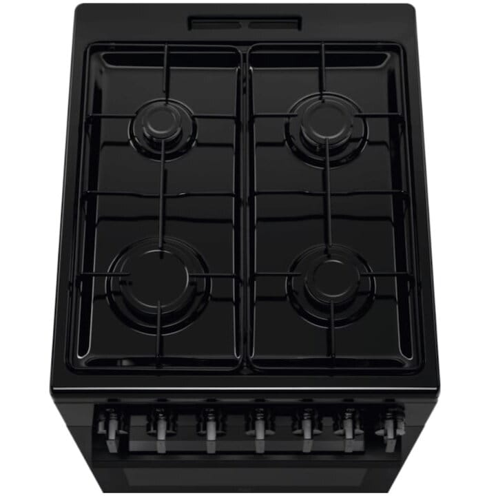 Electrolux Aragaz Electrolux, Mixt, 4 arzatoare, Siguranta plita, Aprindere integrata, Timer mecanic, Iluminare cuptor, Grill, Clasa A, 50 cm, Negru