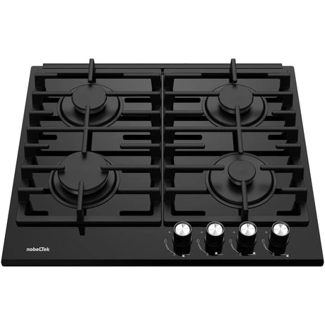 Nobeltek Plita pe gaz Plita pe gaz Nobeltek NHBG-6421BKF | 4 Arzatoare, Sticla Neagra, Gratare Fonta, Aprindere Buton