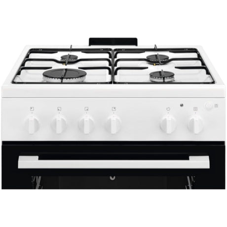 Electrolux Aragaz Electrolux, Gaz, 4 arzatoare, Autocuratare Catalitica, Timer mecanic, Aprindere integrata plita si cuptor, Grill Electric, Rotisor, Iluminare cuptor, 60 cm, Alb
