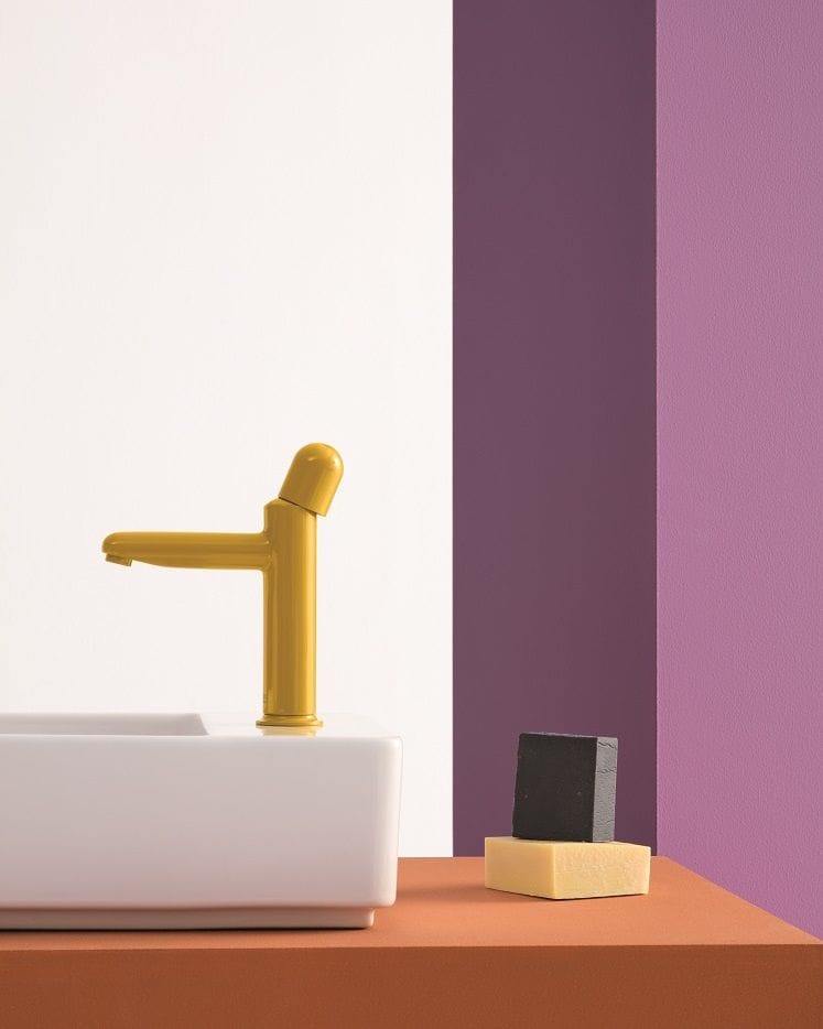 Roca Baterie lavoar Roca, Gama NU, monocomanda, marime S, levier metalic DOME, cartus ceramic, fara set de evacuare, honey yellow, galben