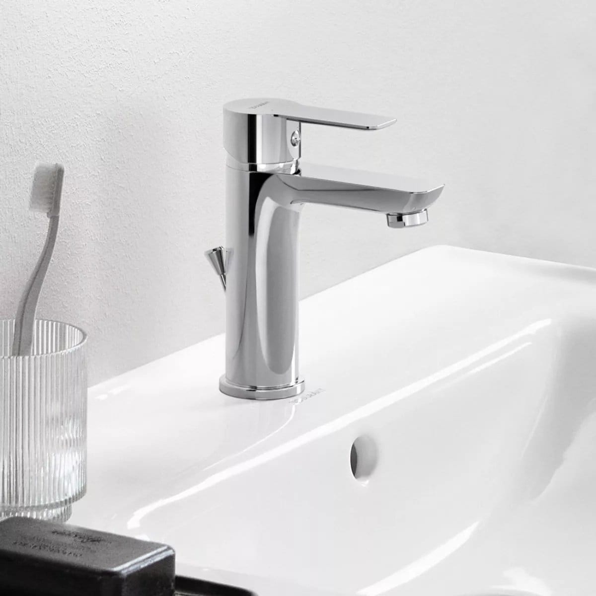 Duravit Baterie lavoar Duravit, A.1 Single lever basin mixer M, monocomanda, marime M, cartus ceramic, set evacuare cu tija, crom