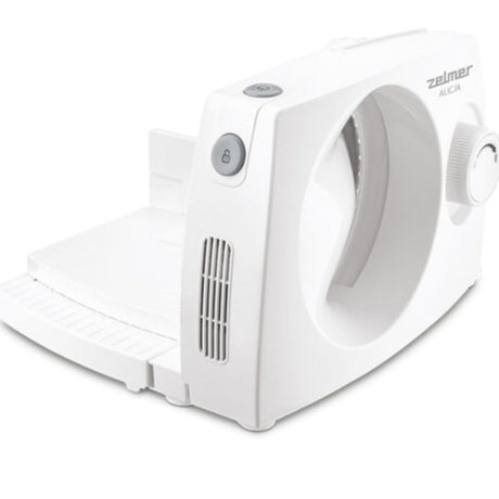 Zelmer Feliator Zelmer, 150W,lama inox 170 mm, lama suplimentara pt alimente mai dure, reglaj grosime, protectie, tava pt alimente, alb