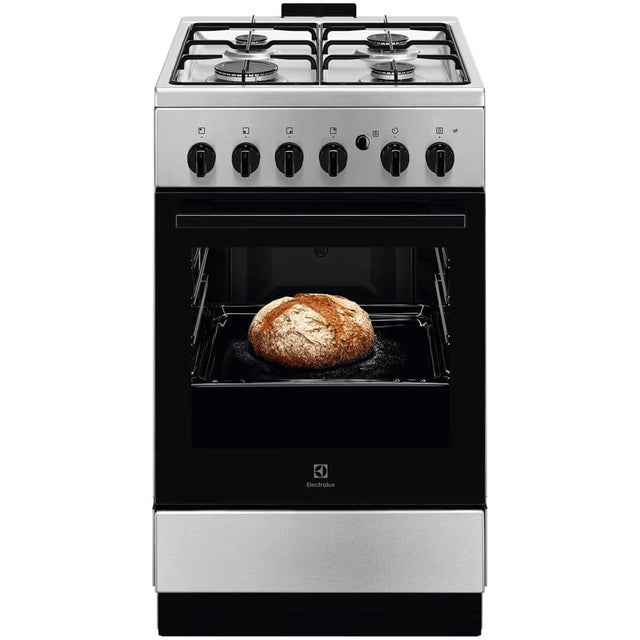 Electrolux Aragaz Electrolux, Gaz, 4 arzatoare, Aprindere integrata plita si cuptor, Siguranta plita si cuptor, Autocuratare catalitica, Grill electric, Rotisor, 50 cm, Inox