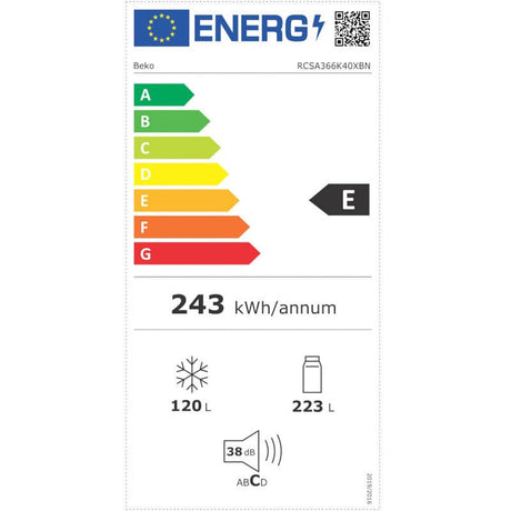 Beko Combina frigorifica Combina frigorifica Beko RCSA366K40XBN | 348L, Clasa E, LED, Metal Look, 59.5x67x185.2cm