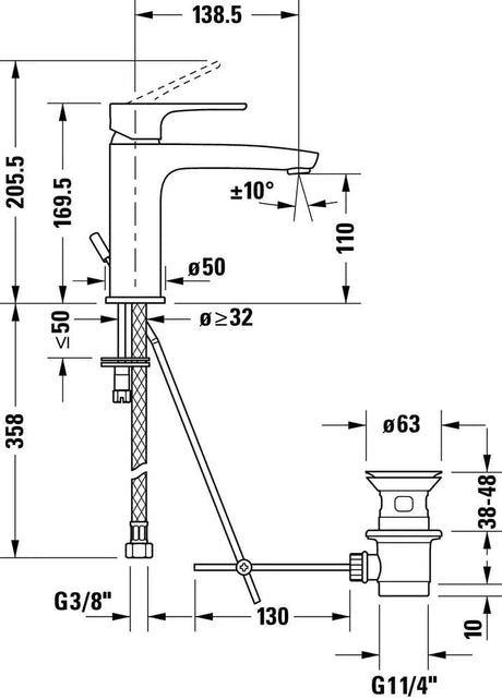 Duravit Baterie lavoar Duravit, B.1 Single lev.basin mixer M w.PR, monocomanda, marime M, cartus ceramic, set evacuare cu tija, crom